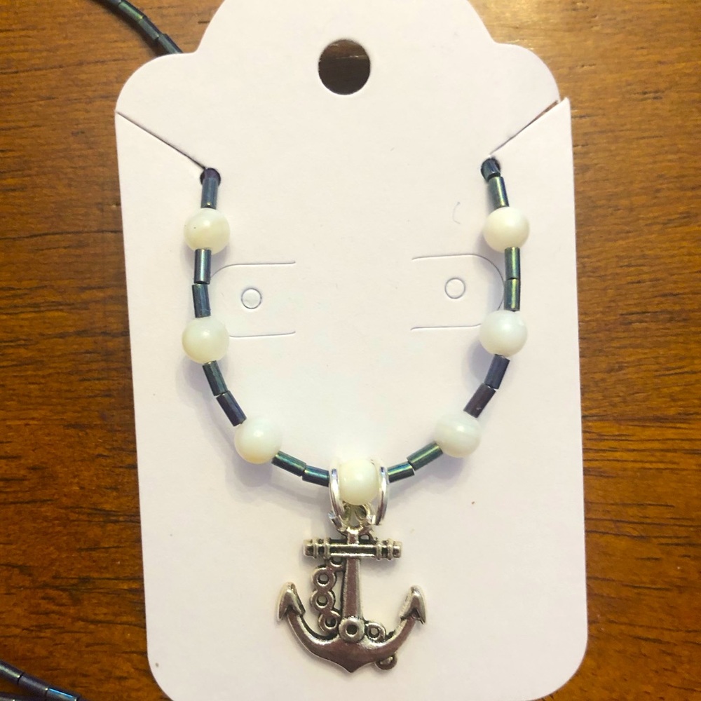 3️⃣/$30 Anchor Necklace on String of blue and White beads